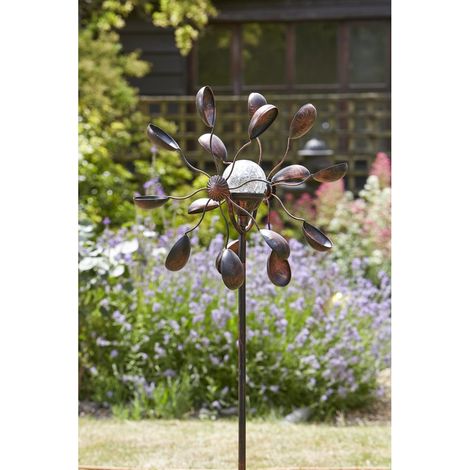 Girouette sur pied avec globe lumineux solaire verre craquelé (1/4)