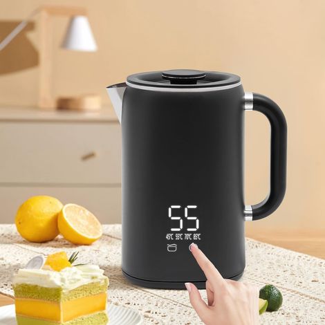 Edelstahl Wasserkocher 1700ML, Electric Kettle mit Kontrollanzeige, Pirouettenbasis und Temperatureinstellung, BPA-frei Kettle,1500W, für Geschäftsreisen/Reisen/Büros/Wohnungen Schwarz (1/5)