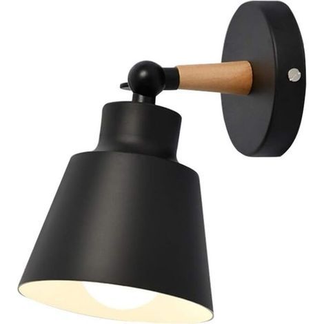 Applique Murale Moderne En Bois Lampe Murale Rétro Applique Murale Minimaliste Pour Chambre À Coucher, Chevet, Couloir,Bureau, Couloir E27 Noir (1/5)