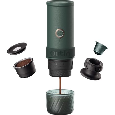 OutIn Mino Cafetera Espresso Eléctrica Portátil - Verde Cañón, Calentamiento, Café Molido y Adaptador Cápsulas NS (1/5)