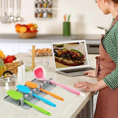 1 ustensile de cuisine en silicone : repose-cuillère, porte-spatule, accessoire de rangement pour la cuisine, outils KitchenAid (1/2)