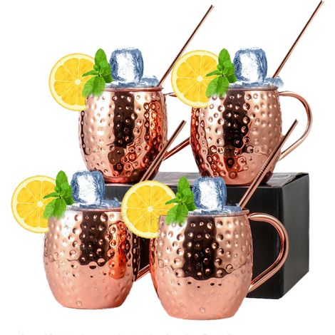 Tasses Moscow Mule – Lot 4 – Cuivre Pur 53cl – Pailles Incluses – Coffret Cadeau (1/5)