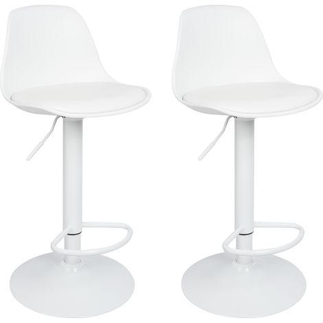 Juego de 2 Taburetes de Bar Sillas de Comedor Taburetes Altos de Cocina, Sillas de Bar de Metal de Cuero PU Blanco (1/5)
