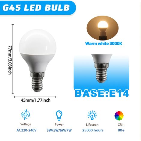 (E14 3000K, 5W) 4 ampoules LED G45, AC220V-240V, sans scintillement, respectueuses des yeux, adaptées à l'éclairage domestique. (1/5)