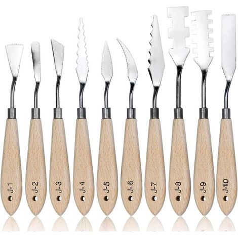10 pcs Acier Inoxydable Palette Couteau, Ensemble Palette Couteau Peinture, Peinture &agrave l'huile Couteau, Manche en Bois