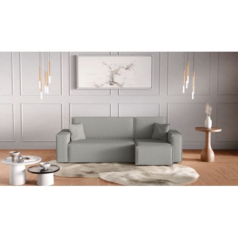 Divano letto angolare reversibile con vano contenitore universale Karl L in tessuto bouclé grigio chiaro del produttore - VINOTTI (1/5)