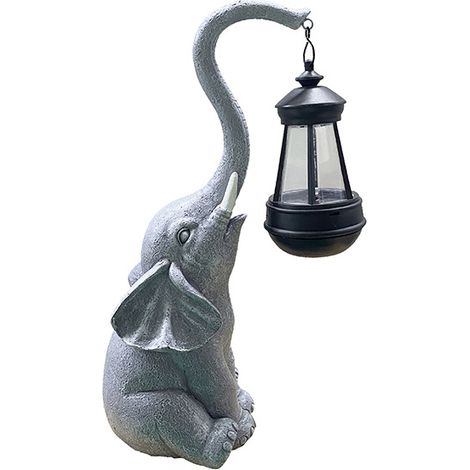 Elefanten Harz Statue mit Solar Laterne (zurück Statue Dekoration, Rasen Statue, Garten Home Decor, Skulptur Ornament, Tierfigur für Balkon Garten