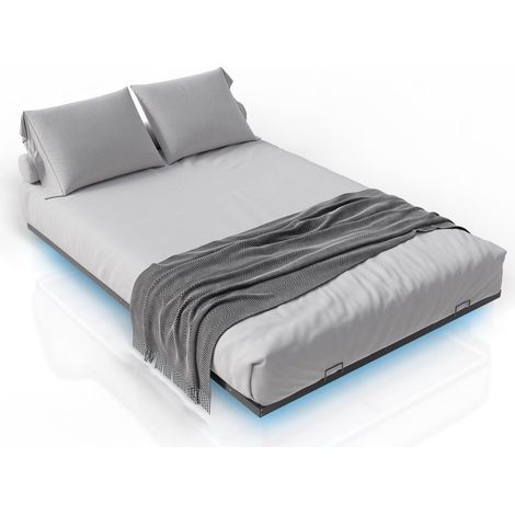 Letto galleggiante in metallo Palamos   140 x 200 cm  Letto minimalista con illuminazione LED e rete a doghe (1/2)