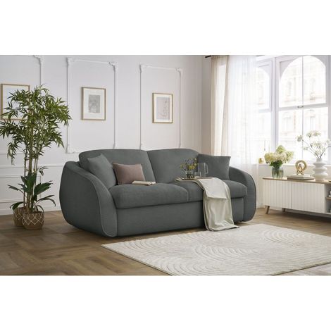 BOBOCHIC - Canapé droit convertible CEZANNE ouverture express tissu bouclette 140x194 Gris foncé (1/5)