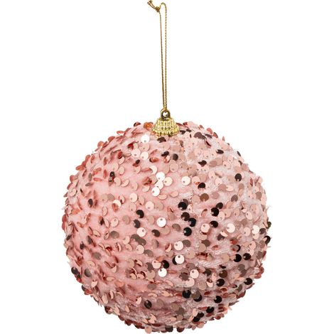 Déco Sapin Boule de Noël D 12 cm Rose avec sequins - Feeric Christmas
