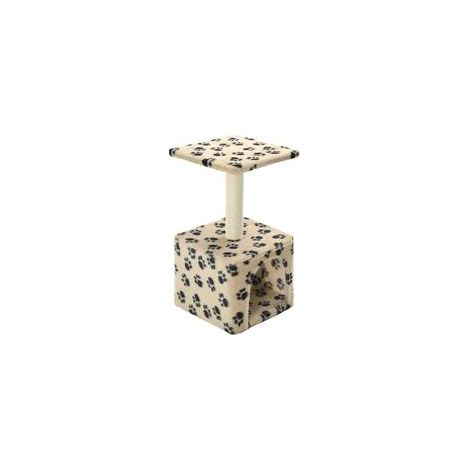 Arbre à chat avec poteaux à griffer en sisal, 55 cm de long, beige, motif empreintes de pattes. (1/4)
