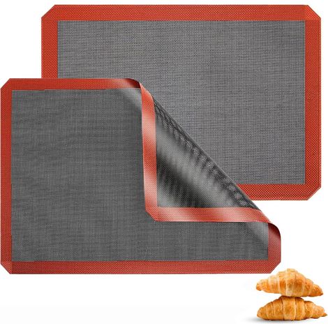 Lot de 2 tapis de cuisson en silicone, 40 x 30 cm, anti-adhésif, réutilisables, antidérapants et résistants à la chaleur, pour pain, macarons, biscuits, pizzas (1/5)