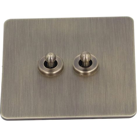 Interrupteur à Bascule à 2 Voies, Panneau en Acier Inoxydable, Texture Bronze Antique, Double Interrupteur à Bascule avec Large Application pour Salon, Chambre à Coucher, Bureau (1/5)
