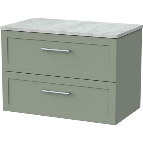 Stonnall Traditional Wall Hung 2 Drawers Vanity Unit with Bellato Grey Laminate Worktop, 800mm, Reed Green