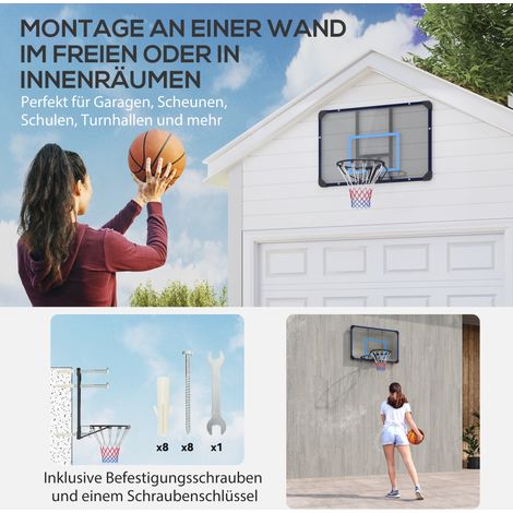 Panier de basket-ball mural universel, filet indéchirable, cadre en acier inoxydable, 113 x 61 x 73 cm (1/5)