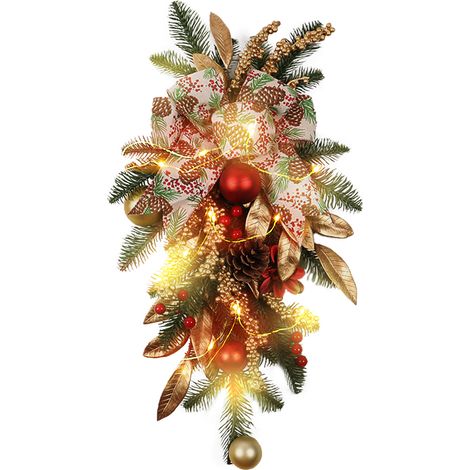 GARRYFIZH Couronne de Noël 5525cm, décoration murale de style européen et américain, sapin de Noël à l'envers, ornement de porte d'escalier sur le thème or et rouge (B302/55 décoration murale d'escali (1/4)