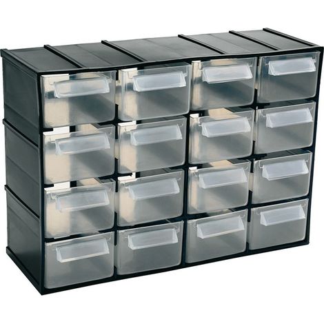 Cassettiera L 221 x P 85 x H 156 mm con 16 cassetti trasparenti