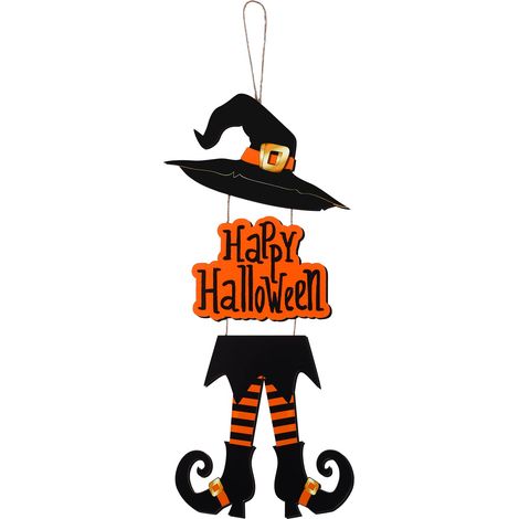 Décorations d'Halloween accrochées à une porte en bois rustique - Décoration murale d'Halloween - Décoration intérieure et extérieure (orange) (1/5)