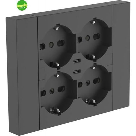 MULTRIPRESA INCASSO QUADRA 4 prese + 2 TypeC Nera ELECTRALINE (1/5)