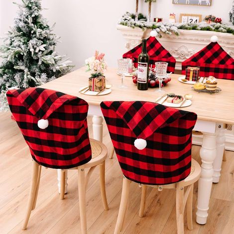 Lot de 4 Housses de Chaise de Noël, Non Tissé Chapeau Rouge Housses de Chaise pour Salle à Manger Hôtel Décoration de la Maison (Rouge) (1/5)
