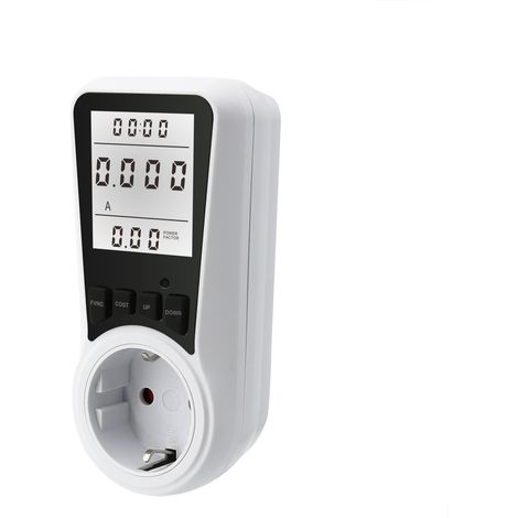 (Weißes Licht) Stromzähler Steckdosen-Wattmeter mit hintergrundbeleuchtetem LCD-Display, 7 Überwachungsmodi, Messung des Energieverbrauchs und Energieeinsparung, maximale Leistung 3680W