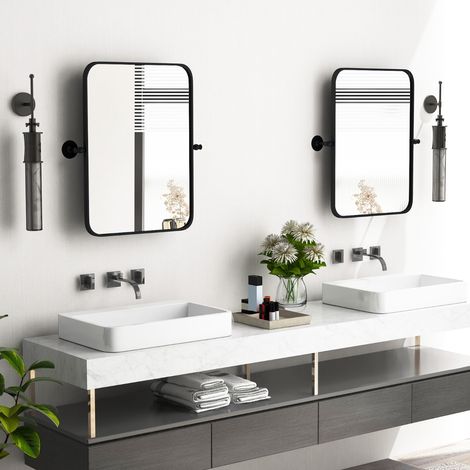 Miroir Rectangulaire Pivotant Noir Encadré en Métal de 76,5 x 56 cm Miroir Mural Inclinable Rectangulaire avec Supports Muraux Maison Chic (1/4)