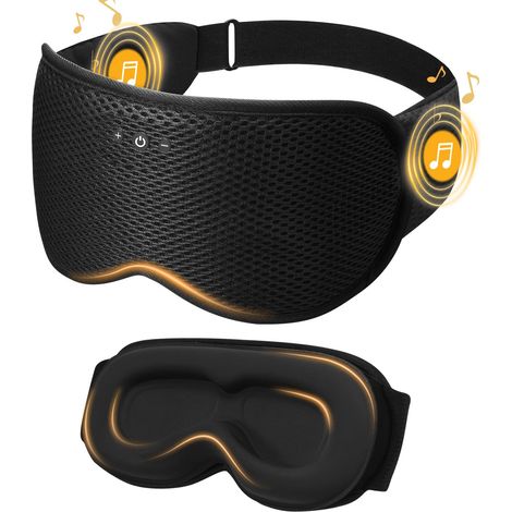 Antifaz para dormir con contorno 3D y auriculares Bluetooth, antifaz para dormir con altavoces estéreo ultrafinos para hombres y mujeres, regalo tecnológico - Negro (1/5)