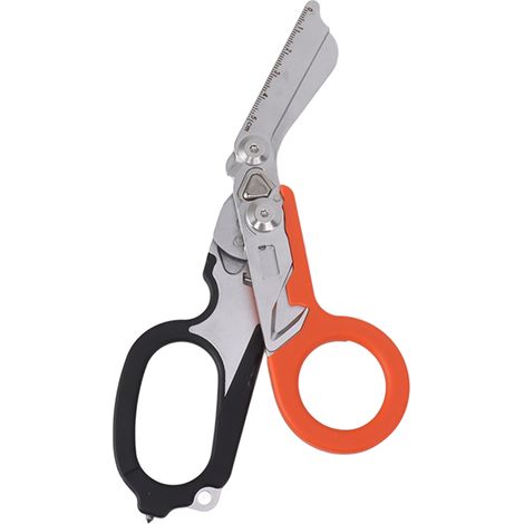 Ciseaux d'intervention d'urgence en acier inoxydable, multifonctionnels et pliables, pour le camping et les secours en extérieur, noir et orange. (1/5)