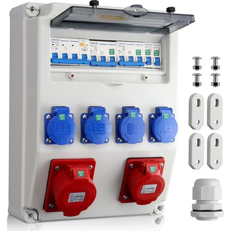 Coffret Électrique de Chantier IP66, 2 CEE 16/32A + 4 Schuko  Double Protection Interrupteur Différentiel + Disjoncteur(FI+LS), Boîtier ABS Robuste IP66, Prises IP54, Câblage Serti (1/5)
