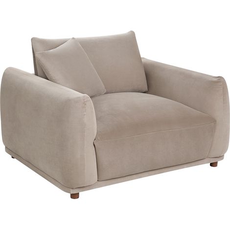Armchair Taupe Velvet Upholstery Soft Wooden Legs Living Room Seating with Armrests Modern Style JUBEK (1/5)