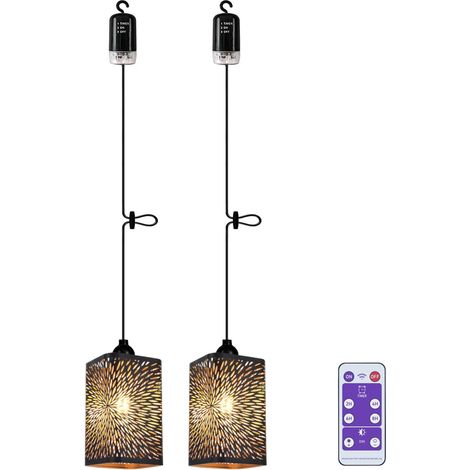 Lot de 2 lampes suspendues avec piles - Lampe décorative industrielle - Sans alimentation électrique - Feux d'artifice - Veilleuse - Lanternes pour jardin, balcon, pavillon de cuisine (1/5)