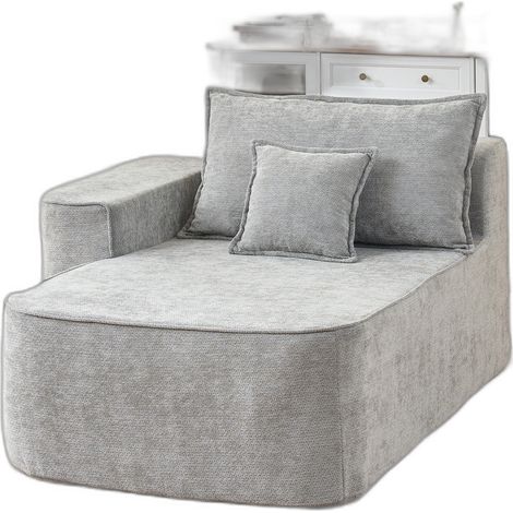 Méridienne grise en chenille 2 places, sans montage, avec coussin et poches latérales (1/5)
