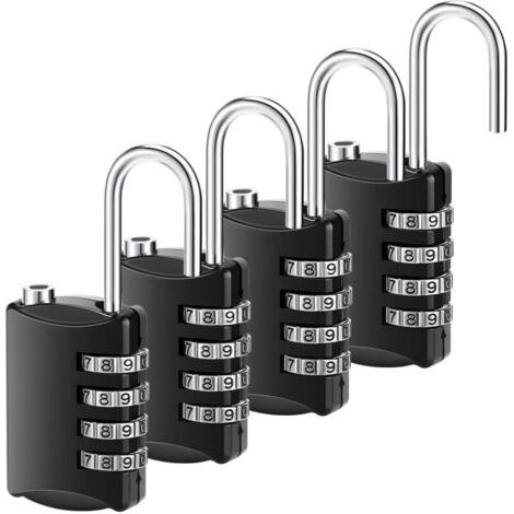 QORVA-Lot de 4 cadenas à combinaison étanche à 4 chiffres, cadenas long en métal pour extérieur, pour portail, valise, avion