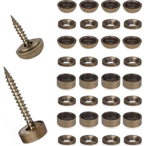Tornillos decorativos para espejos con tapas - 16 piezas de latón, tornillos autorroscantes de 9 mm y 12 mm para decoración de madera y espejos (1/5)