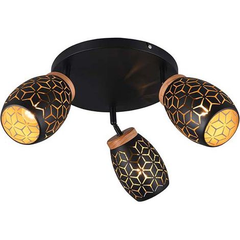 Plafonnier lampe de salon lampe de plafond metal noir or e14 h 27 cm (1/3)
