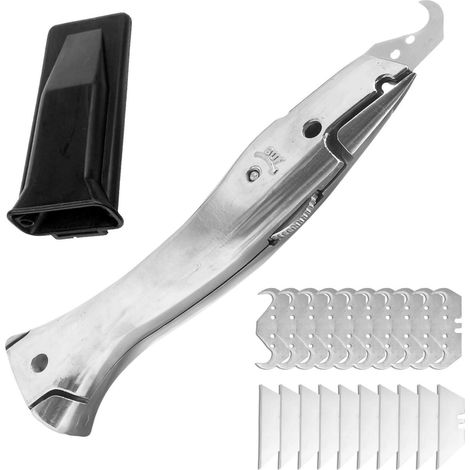 Hakenmesser Set mit 10 Trapezklingen, Teppichmesser für PVC, robust & ergonomisch