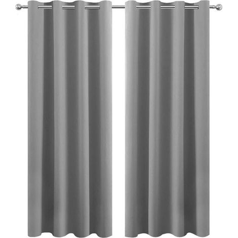 [Double Rideau Noir Total] Rideau Thermique Insulé Sans Perçage Grey 132x213cm Polyester (1/5)