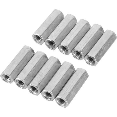 M6 Écrous de Couplage Long Tige Écrou Hex Coupleur Écrou Filetage Femelle Droit Droite Hex Tige Fileté Bar Bar Stud Studding Hex Plaqué Zinc Écrou Fixations Filetées 10Pcs [M630] (1/5)