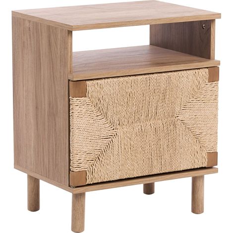 Bedside Table Light Brown Particle Board Paper Rope Front Nightstand Modern Boho Style Bedroom Storage BONDI (1/5)