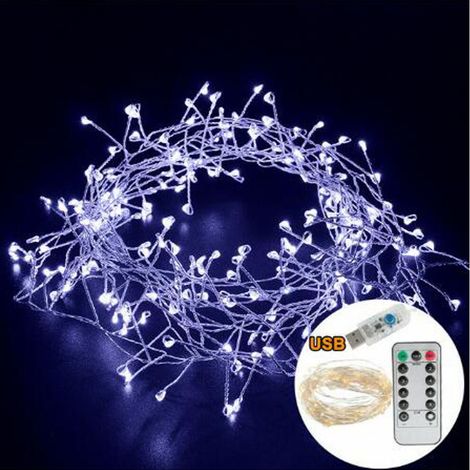 Guirlande lumineuse extérieure étanche LED Firecracker Fairy Light 8 Modes Arbre de Noël Maison Fête Vacances Jardin Décor(5 m200 leds, blanc froid) (1/4)