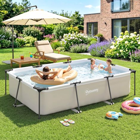 Piscine rectangulaire tubulaire grise 316x238x66,5cm avec pompe à filtre 3701L/h en PVC triple épaisseur robuste