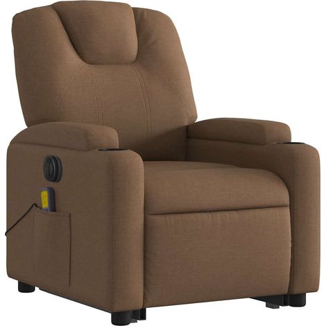 Sillón relax función masaje y reclinable función elevación eléctrica en tela marrón DEC027795 (1/5)