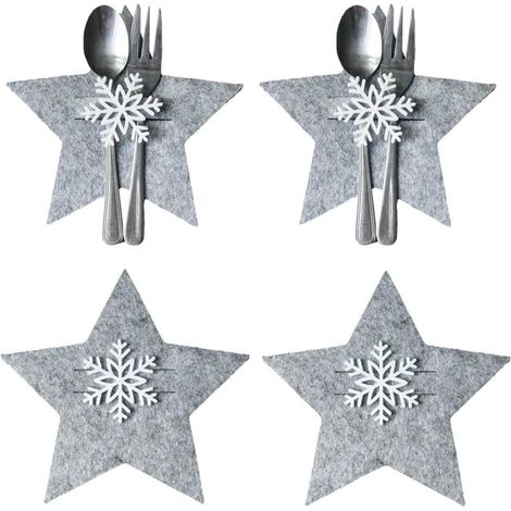 Porte-couverts de Noël en feutrine, 4 pièces, en forme d'étoile à cinq branches, Noël (1/5)
