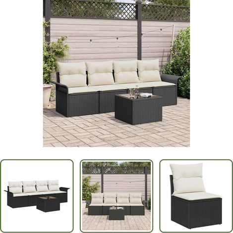 vidaXL Poly-Rattan - Sofa Set mit Kissen 5 pcs Schwarz Poly-Rattan (1/5)