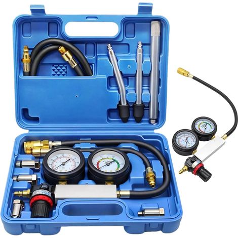 Petrol Compression Tester with Extension Rod, 0-100 PSI 0-7 Bar Dual Pressure Gauge Leak Detection Tool Kit for Pressure Test and Leak Rate Test for Car Truck (1/5)