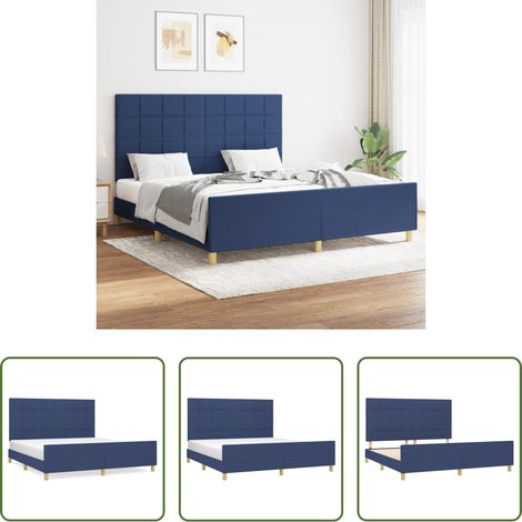 Tête de lit réglable -  Cadre de lit sans matelas bleu 160x200 cm tissu (1/5)