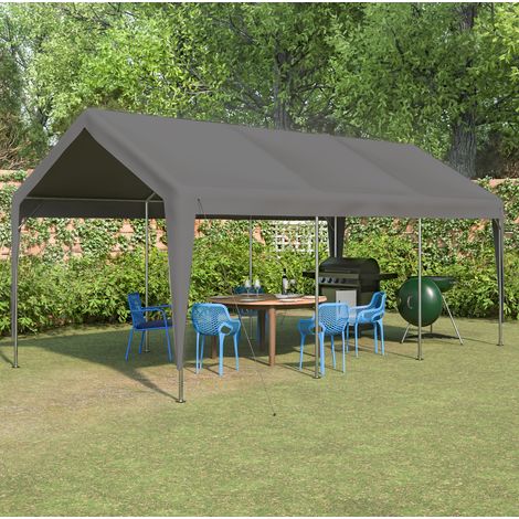 Carport 592,84x310,9x276,75 cm aus Metall in Grau mit Rollfenstern – MEUBLIV (1/5)