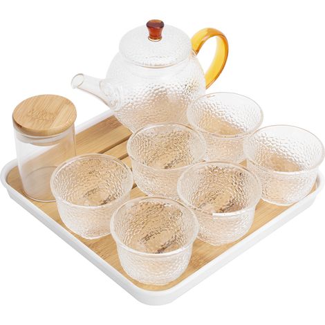 Théière en Verre Résistante à la Chaleur avec Tasse et Poignée pour Voyage, Maison, Bureau
