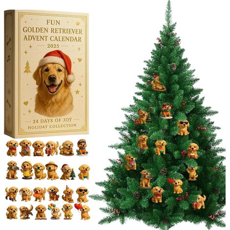 Calendrier de l'Avent 2025 amusant pour chien – Compte à rebours de 24 jours en acrylique 2D à suspendre (labrador, carlin, corgi, husky), décoration de Noël pour les amoureux des chiens et la maison (1/5)