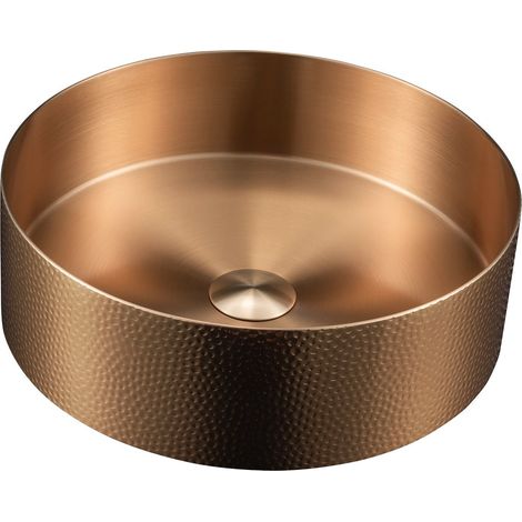 Vasque à poser AURUM en acier inoxydable dia. 38 cm, avec drain, métal forgé, cuivre mat (1/2)